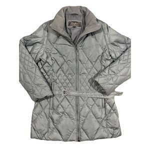 Eddie Bauer Hoodless Down Puffer Jacket Women‎ Size Large Light Blue Full Zip